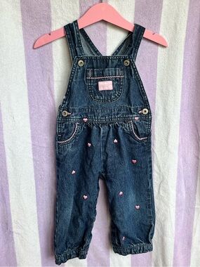OshKosh B'gosh Blue Denim Overalls with Pink Hearts